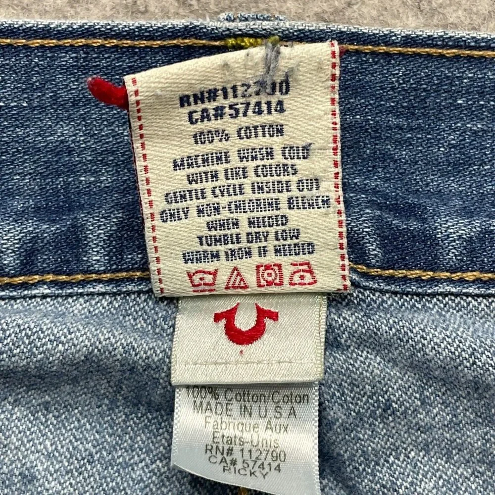 True Religion Ricky Relaxed Straight Jeans Blue Medium Wash Men 36 x 33 Distress_6